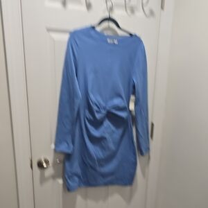 Long Sleeve Twist-Front Dress in Sky Blue